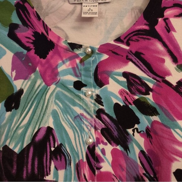Peter Nygard Floral Print Pearl Button Cardigan - Picture 6 of 13